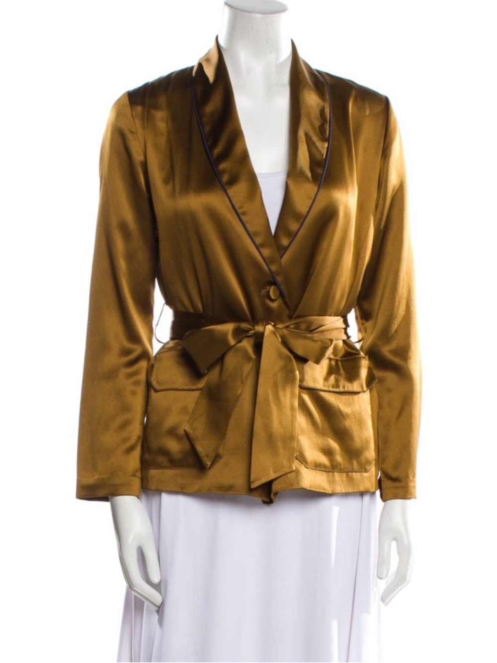 Fleur du Mal 100% Silk Tie-Waist Blazer in Golden Ochre